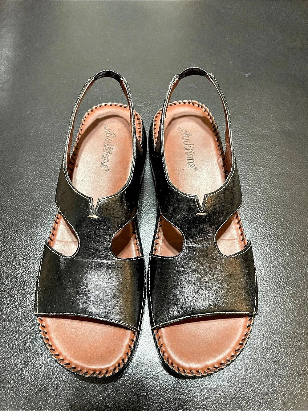Auditions Leather Upper Made Materials Black Leather Sandals